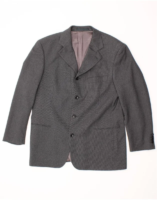 HUGO BOSS Mens 4 Button Blazer Jacket IT 52 XL Grey Wool Belted Jacket Elasticated Jacket Padded Jacket