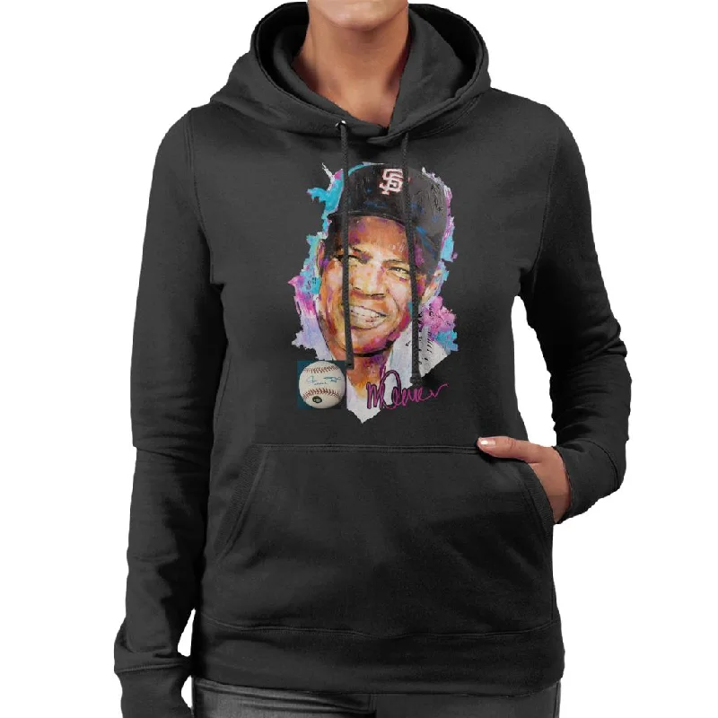 Sidney Maurer Original Portrait Of Willie Mays Women's Hooded Sweatshirt Hoodie with Hem Elastic Stretchable Comfortable