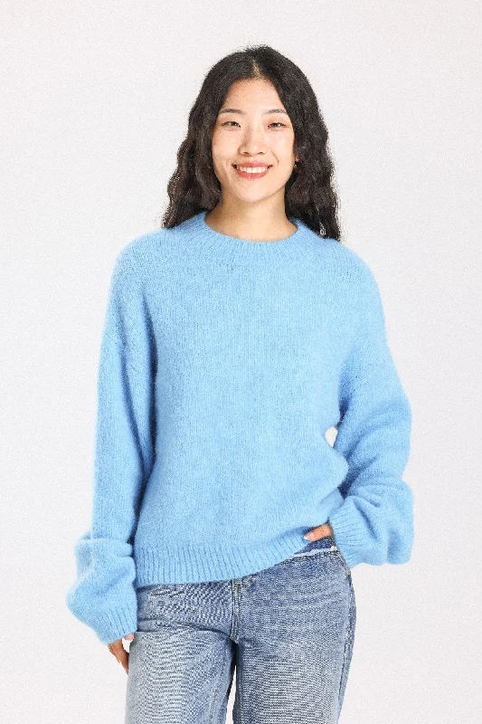 Lara Basic Alpaca wool  Knit Jumper - Sky Open Front Closed Front Wrap Front