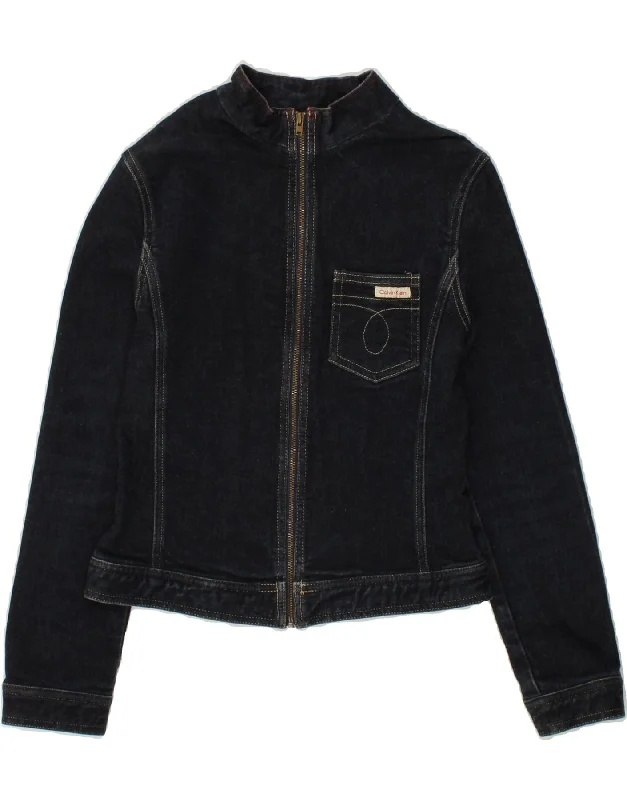 CALVIN KLEIN JEANS Girls Denim Jacket 10-11 Years Navy Blue Chenille Jacket Brocade Jacket Lace Jacket