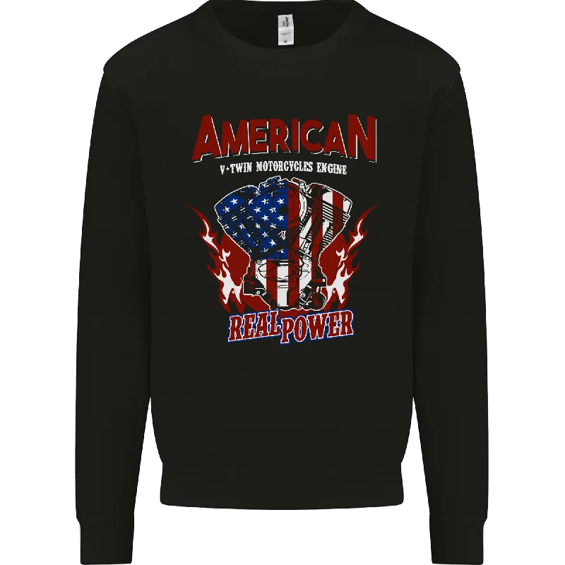 American V Twin Motorcycle Biker Chopper Mens Sweatshirt Jumper Hoodie with Bell Sleeves Flared Feminine