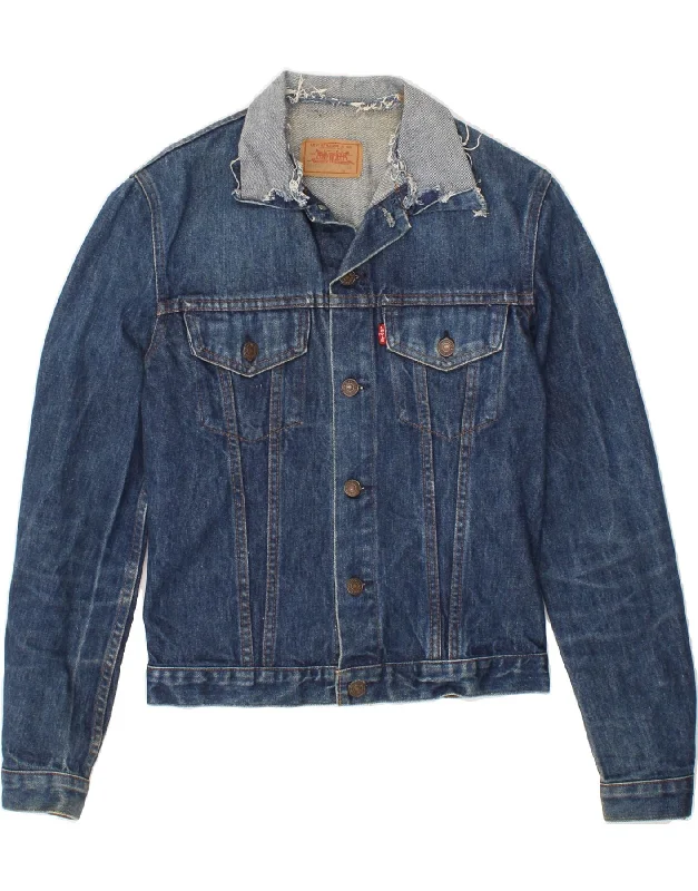 LEVI'S Mens Crop Denim Jacket EU 36 Small Navy Blue Cotton Wool Jacket Cashmere Jacket Tweed Jacket