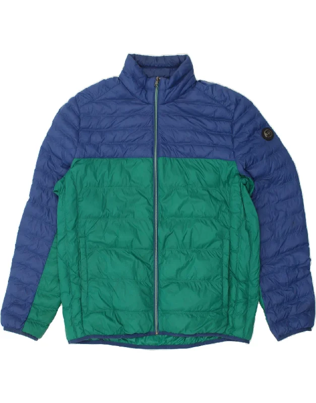 MICHAEL KORS Mens Padded Jacket UK 42 XL Green Colourblock Nylon Snapped Jacket Toggled Jacket Drawstring Jacket