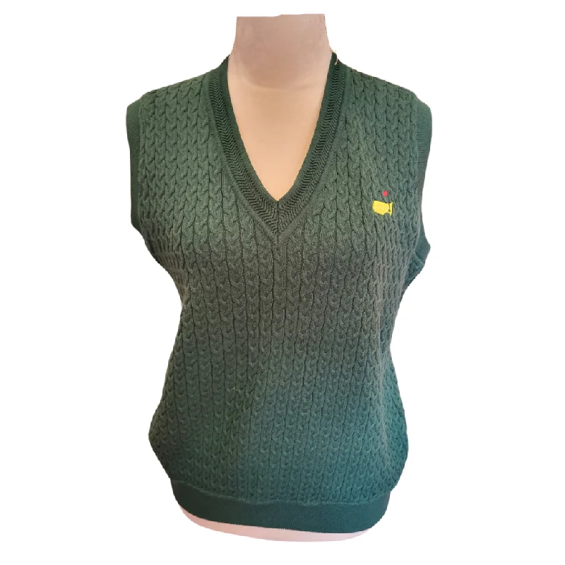 Masters Collection Forest Green Sweater Vest with Masters Logo Size S MSP$75 Notch Collar Peter Pan Collar Cowl Neck