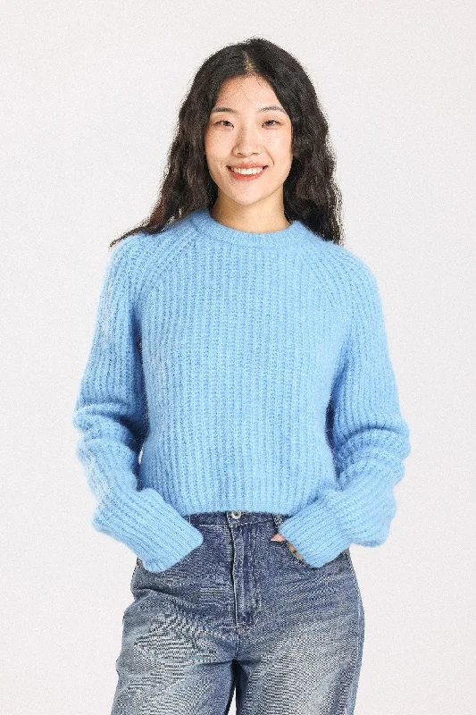 Janet Ribbed Alpaca Wool Knit Jumper - Sky Denim Fabric Leather Fabric Suede Fabric