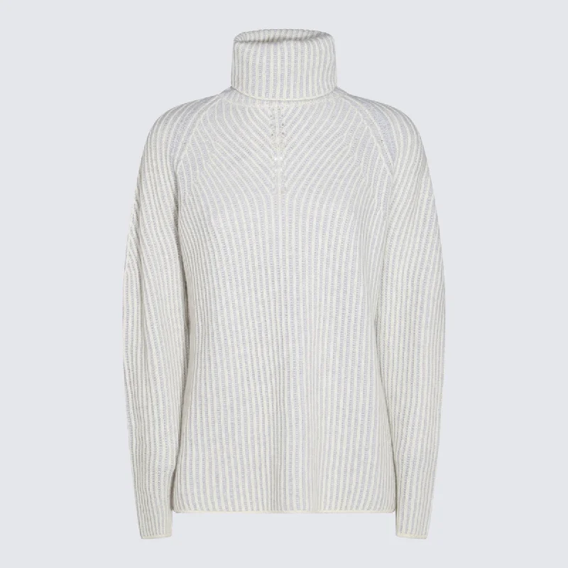 Cruciani Sweaters White Boat Neck Shawl Collar Notched Collar