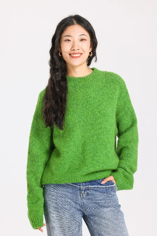 Lara Basic Alpaca wool  Knit Jumper - Green Beaded Sweater Sequined Faux Fur