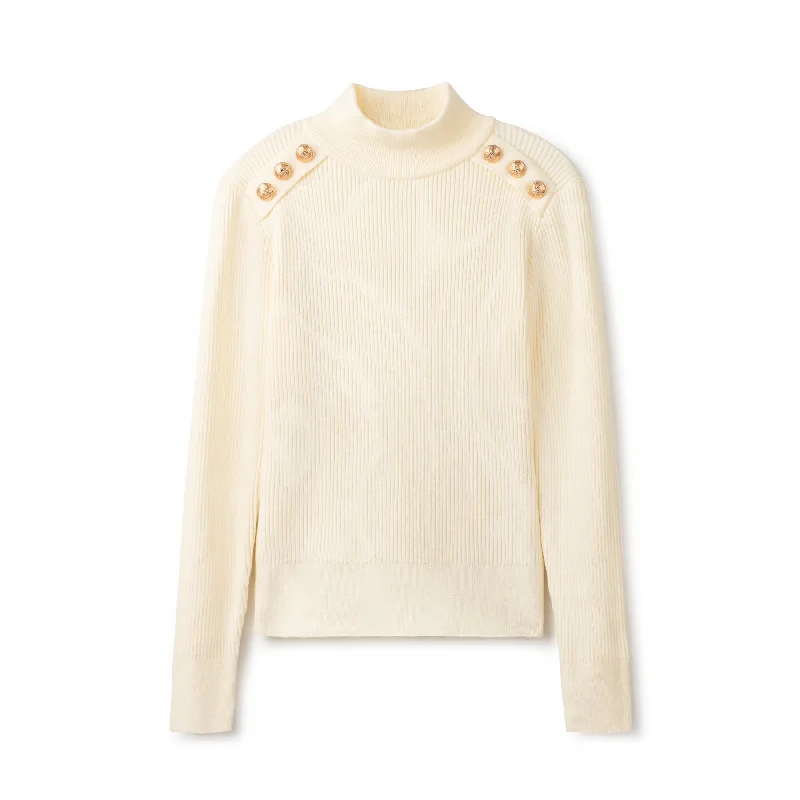 Gold Button Sweater  IN: Ivory Collared Crew Neck Turtle Neck