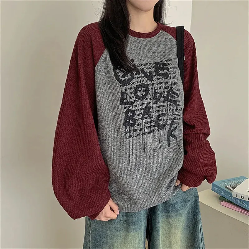 IKEARLAXManufacturer splicing casual large size fat mm contrasting color design top 2025n cartoon Korean version sweater women's autumn new Iron Safe Non-Iron Wrinkle Free