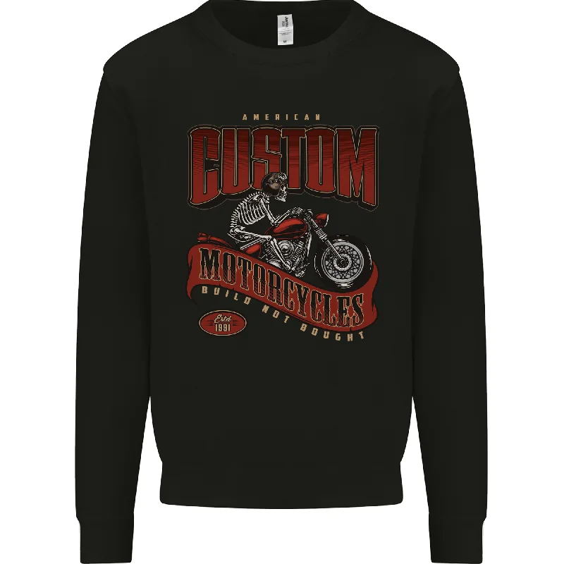 American Custom Motorcycles Biker Motorbike Mens Sweatshirt Jumper Hoodie with Distressed Vintage Worn