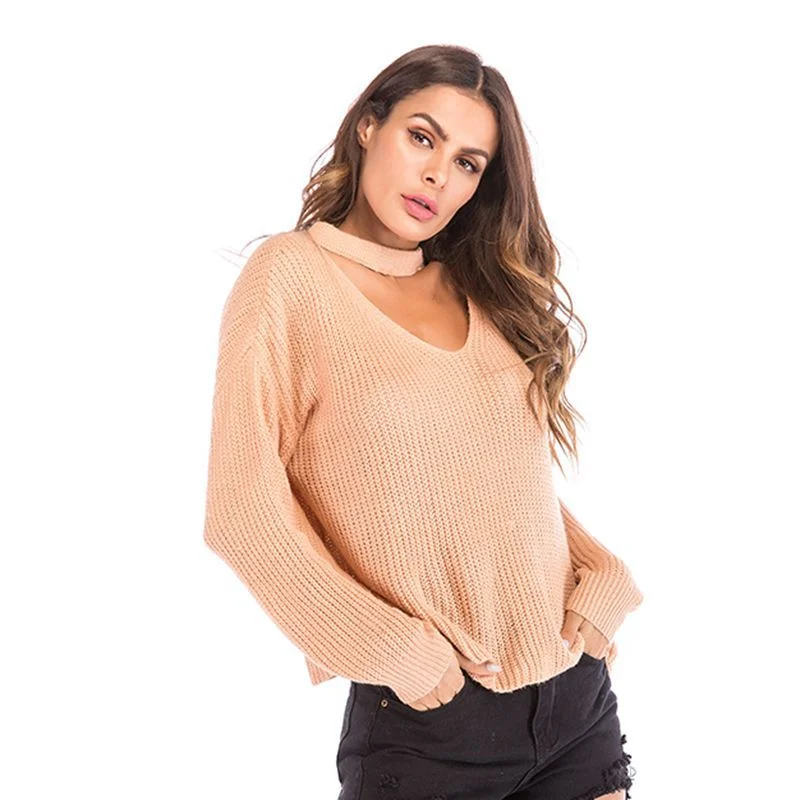 IKEARLAX New Popular trade women's clothing new V-neck pullover top wear neck loose knitted sweater women Iron Safe Non-Iron Wrinkle Free