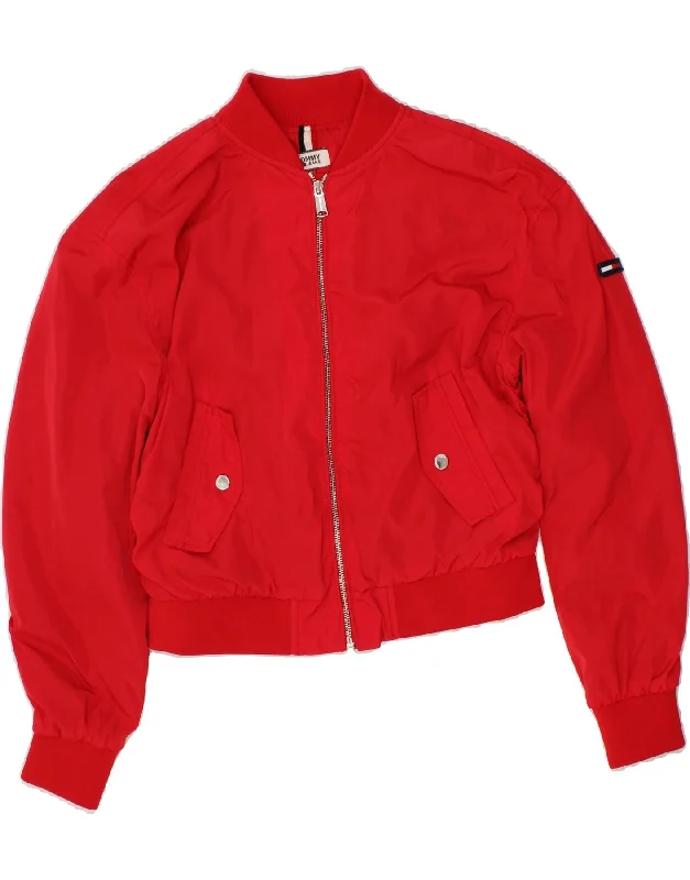 TOMMY HILFIGER Womens Oversized Crop Bomber Jacket UK 10 Small Red Tailored Jacket Straight Jacket A-Line Jacket