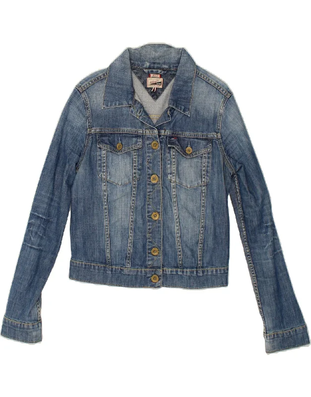 TOMMY HILFIGER Womens Denim Jacket UK 12 Medium Blue Cotton Wool Jacket Cashmere Jacket Tweed Jacket