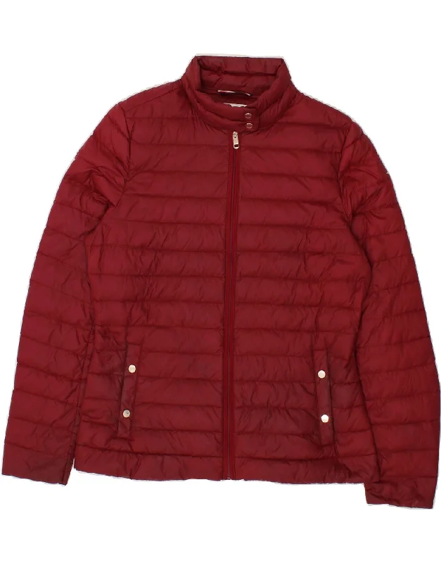 TOMMY HILFIGER Womens Padded Jacket UK 10 Small Red Polyamide Belted Jacket Elasticated Jacket Padded Jacket