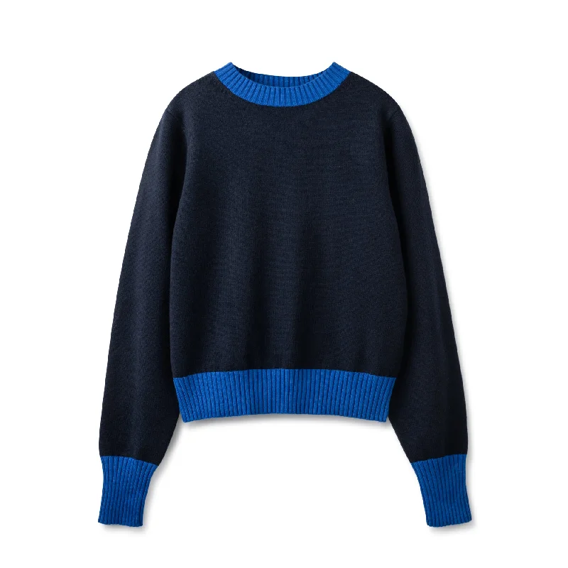 Colorblock Sweater In: Navy Solid Color Striped Floral Print