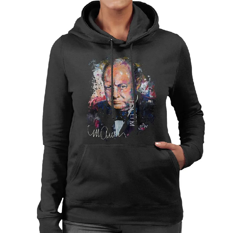 Sidney Maurer Original Portrait Of Winston Churchill Women's Hooded Sweatshirt Hoodie with Hem Lace Feminine Delicate