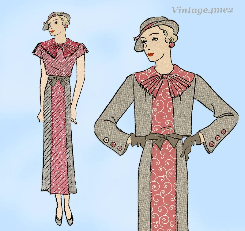 Excella 4429: 1930s Misses Dress & Jacket Set Sz 32 B Vintage Sewing Pattern Anorak Shell Jacket Lightweight Jacket