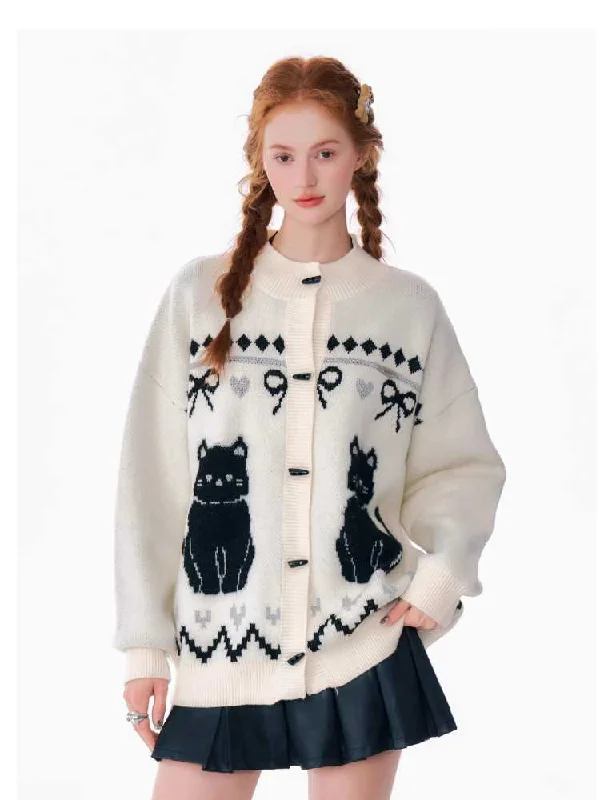 Cat sweater cardigan【s0000010162】 Hooded Sweater Collared Sweater Shawl Collar