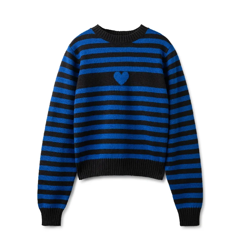 Stripe Knit Sweater In: Heart Blue Hooded Sweater Collared Sweater Shawl Collar