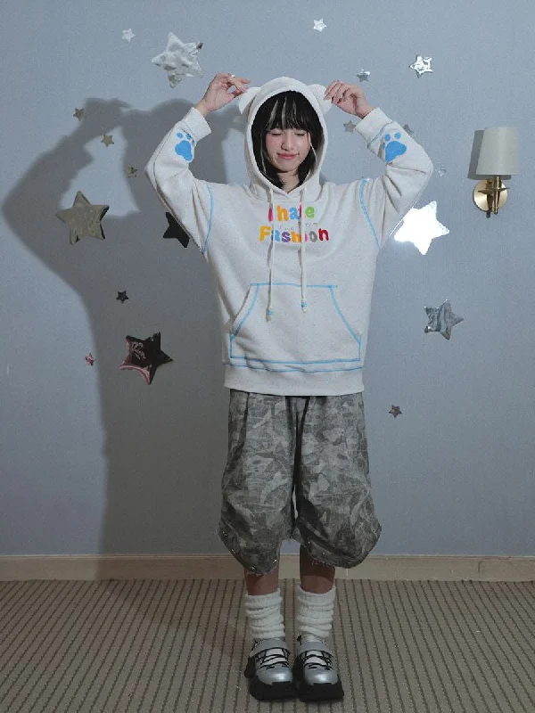 Bear ears hooded long-sleeved sweater【s0000010470】 Print Jacquard Patchwork