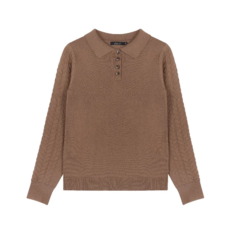 Textured Sweater | Brown [Final Sale] Notch Collar Peter Pan Collar Cowl Neck