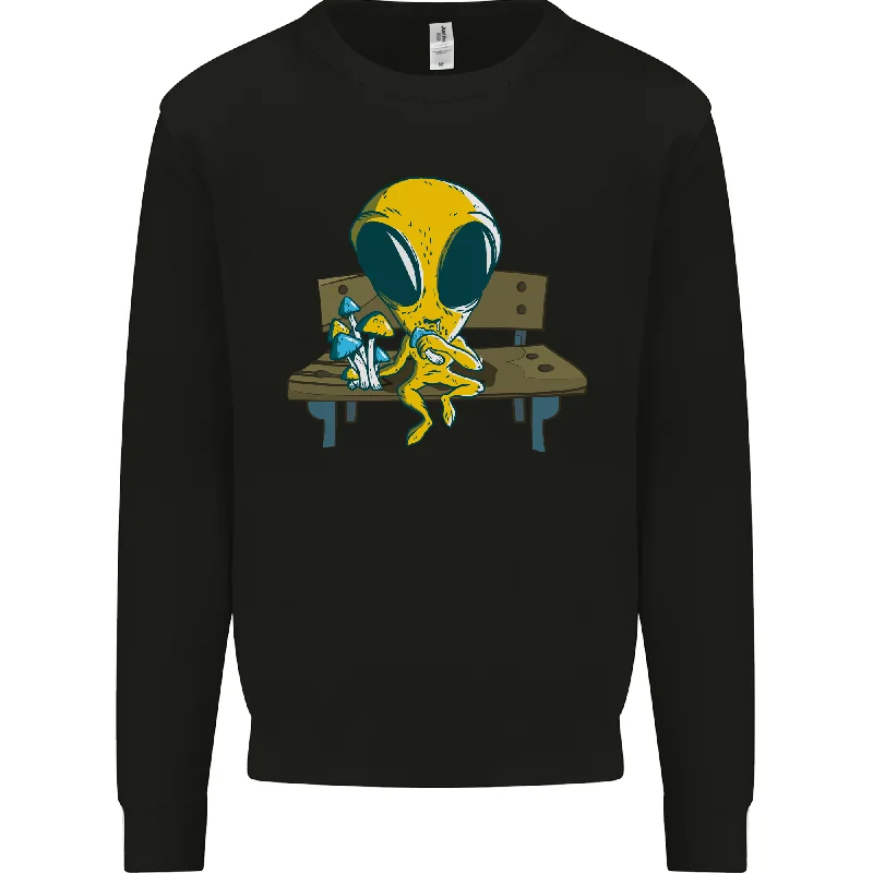 An Alien Eating Magic Mushrooms LSD Mens Sweatshirt Jumper Hoodie with Hem Embroidery Detailed Premium