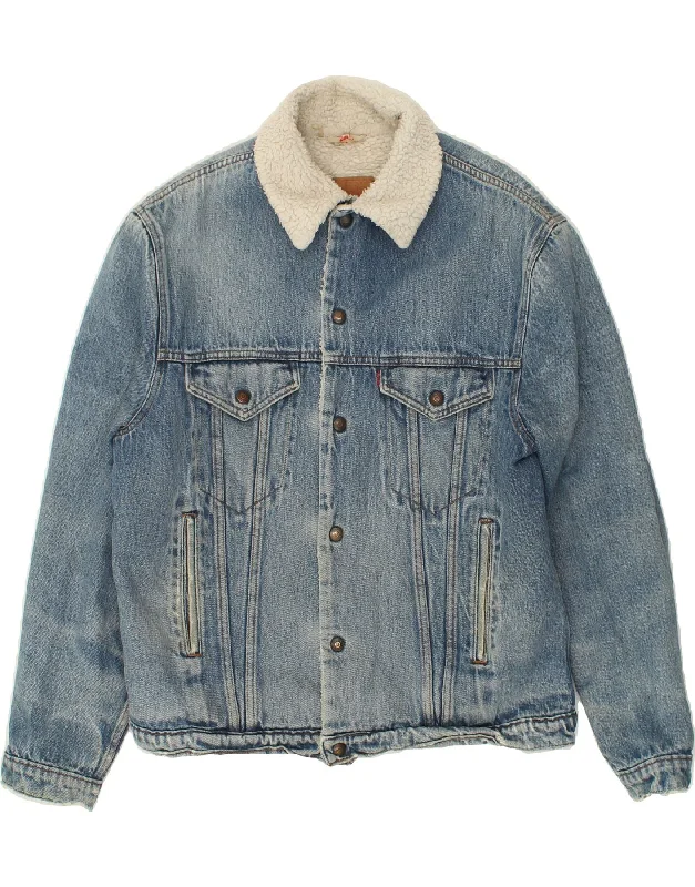 LEVI'S Mens Sherpa Denim Jacket IT 50 Large Blue Cotton Oversized Jacket Tailored Jacket Straight Jacket