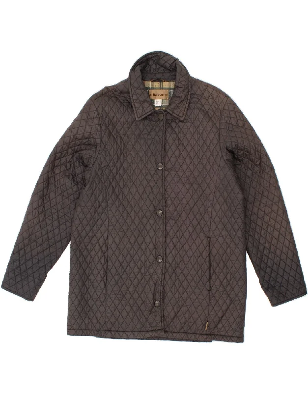 BARBOUR Womens Quilted Jacket UK 14 Large Brown Nylon Hoodie Zip-Up Jacket Button-Up Jacket