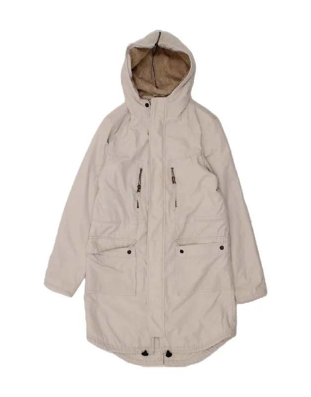 LEVI'S Womens Hooded Parka Jacket UK 10 Small White Trench Coat Raincoat Waterproof Jacket