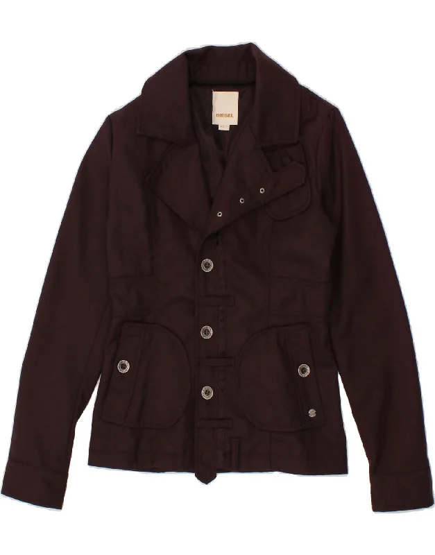 DIESEL Womens Utility Jacket UK 10 Small Brown Wool One-Shoulder Jacket Off-the-Shoulder Jacket Asymmetrical Jacket