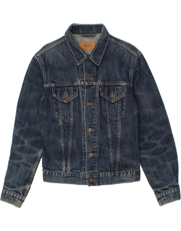 LEVI'S Girls Denim Jacket 12-13 Years Large  Navy Blue Cotton One-Shoulder Jacket Off-the-Shoulder Jacket Asymmetrical Jacket