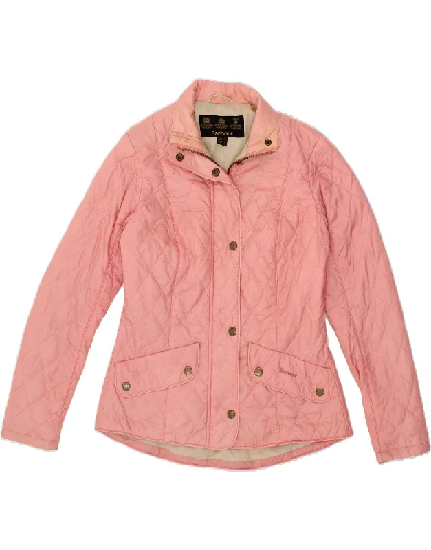 BARBOUR Womens Quilted Jacket UK 10 Small  Pink Cardigan Sweater Pullover