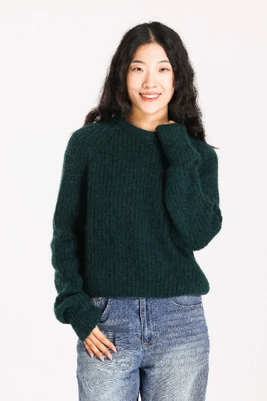 Janet Ribbed Alpaca wool  Knit Jumper  - Forest Hooded Sweater Collared Sweater Shawl Collar