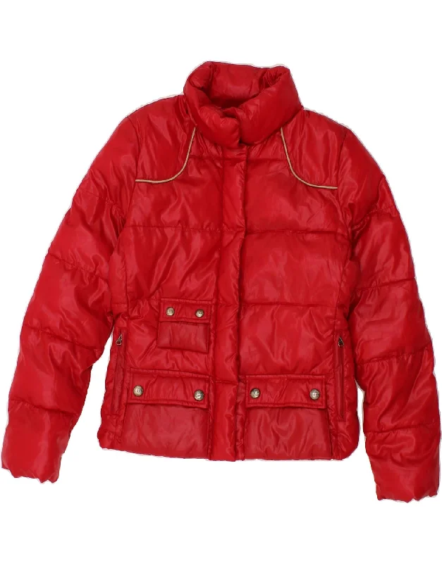 MARLBORO CLASSICS Womens Padded Jacket EU 42 Large Red Polyester Cardigan Sweater Pullover