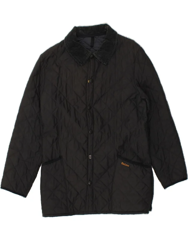 BARBOUR Mens Quilted Jacket UK 40 Large Black Polyester Hooded Jacket Caped Jacket Shawl Collar Jacket