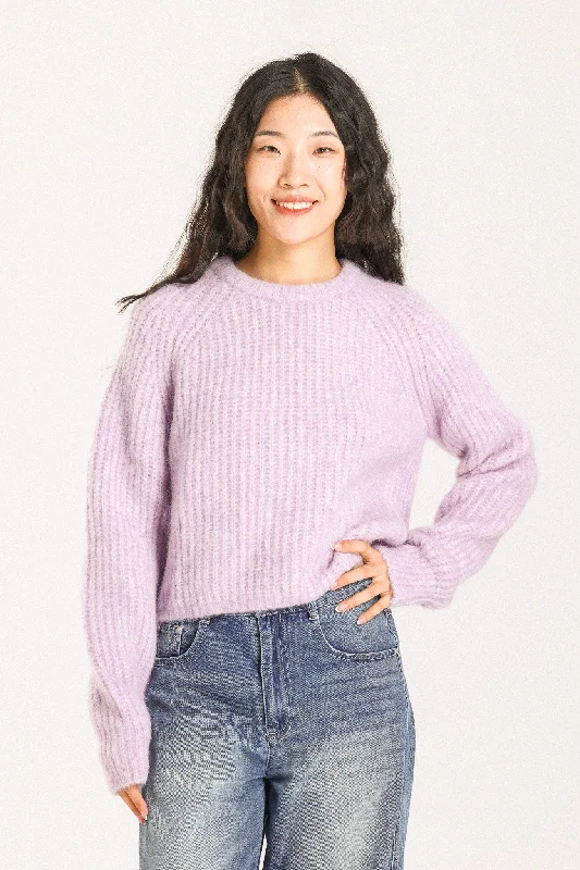 Janet Ribbed Alpaca wool  Knit Jumper - Purple Nylon Fabric Polyester Fabric Spandex Fabric