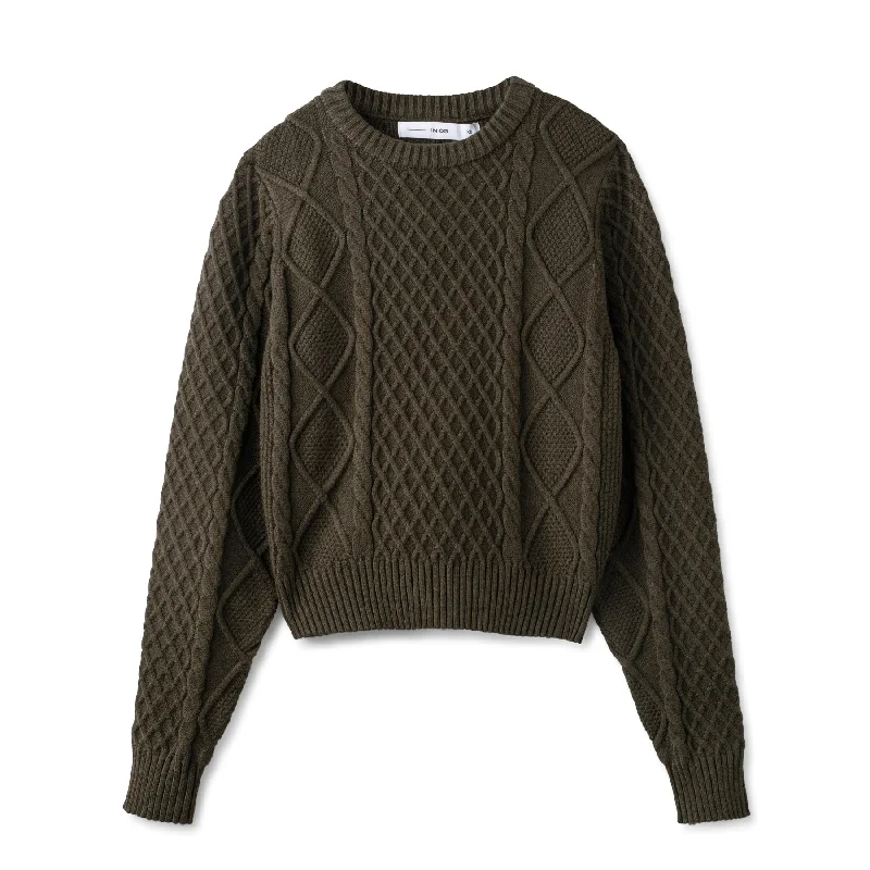 Lux Cable Knit Sweater In: Olive Graphic Sweater Embroidered Appliqued