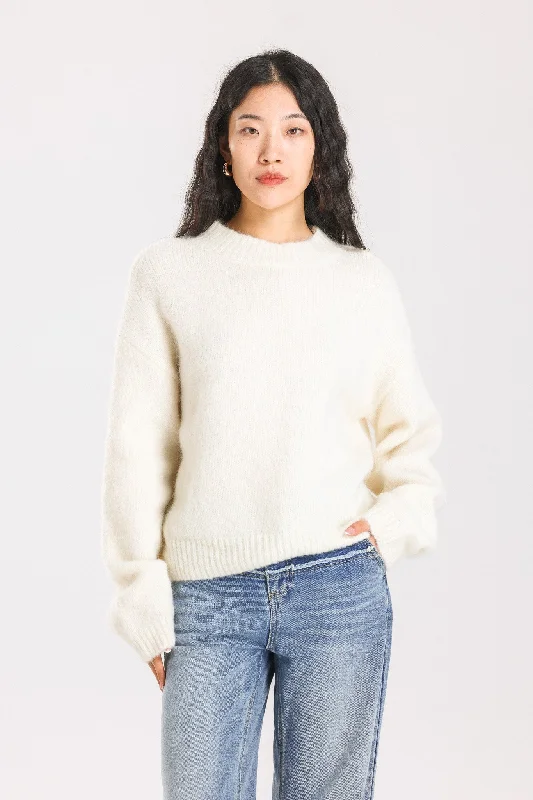 Lara Basic Alpaca wool  Knit Jumper - White Sweater Knitwear Pullover