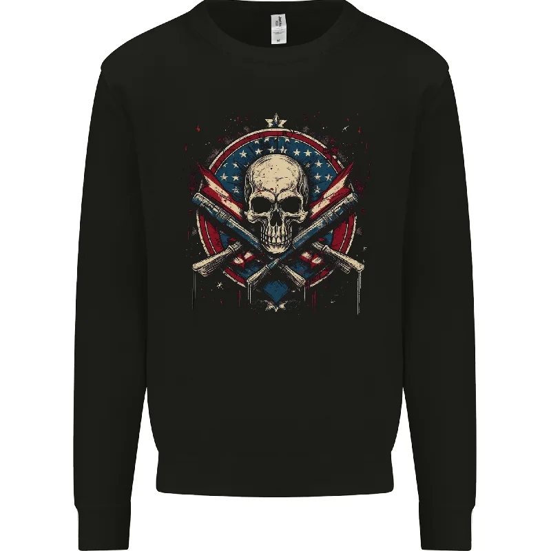 American Skull Shield USA Flag Mens Sweatshirt Jumper Hoodie with Pastel Soft Subtle