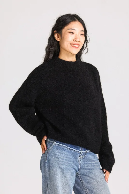 Lara Basic Alpaca wool  Knit Jumper - Black Terry Terry Cloth Terry Knit