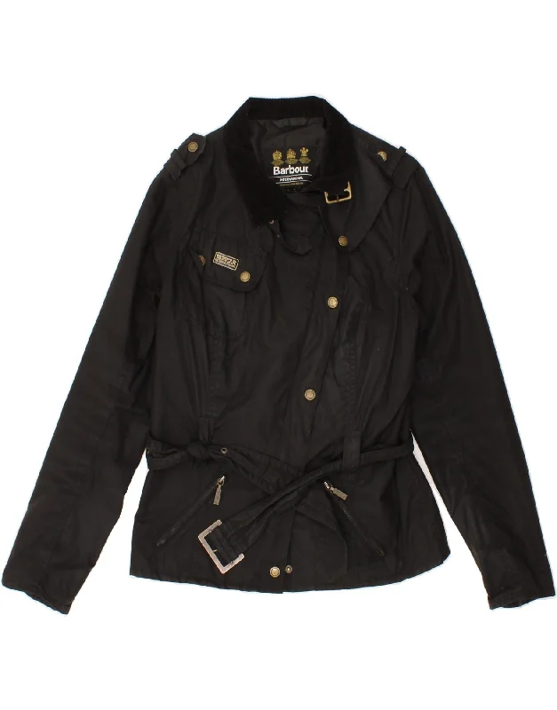 BARBOUR Womens Military Jacket UK 12 Medium  Black Print Jacket Jacquard Jacket Embroidered Jacket