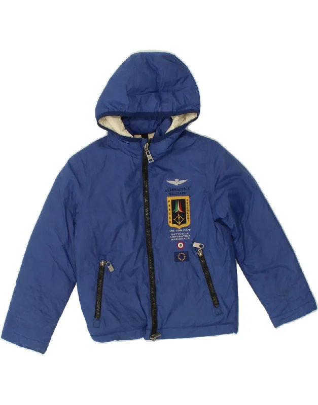 AERONAUTICA MILITARE Girls Hooded Padded Jacket 5-6 Years Navy Blue Nylon Toggled Jacket Drawstring Jacket Belted Jacket