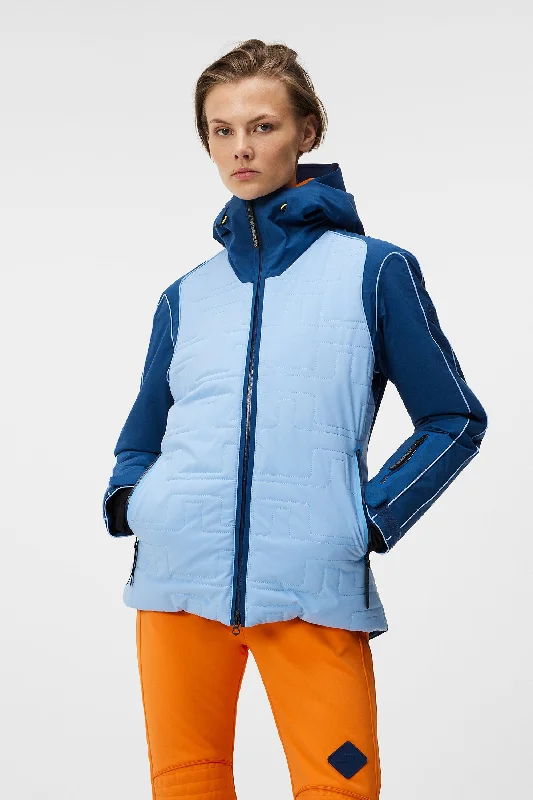 J.Lindeberg Womens Cassidy Hybrid Ski Jacket - Estate Blue Zip Front Button Front Snap Front