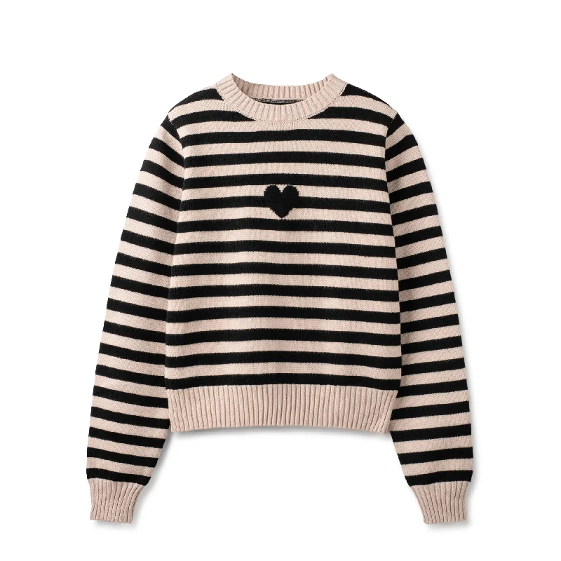 Knit Sweater In: Heart Beige Turtle Neck Boat Neck Asymmetrical Neck