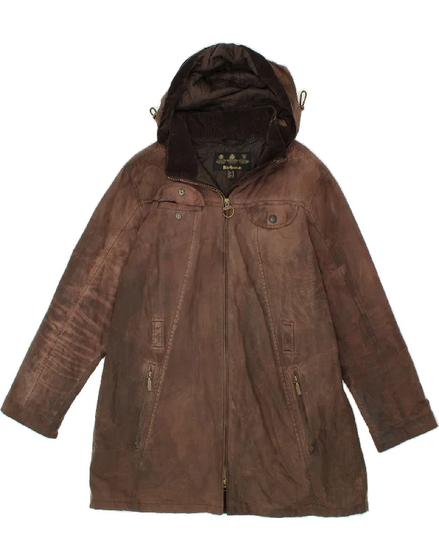 BARBOUR Womens Hooded Waxed Cotton Jacket UK 18 XL Brown Cotton Appliqued Jacket Beaded Jacket Sequined Jacket