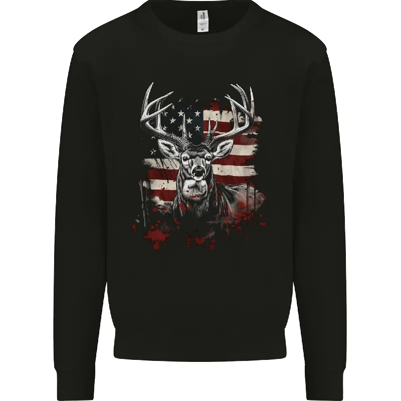 An American Deer With Flag USA Hunting Mens Sweatshirt Jumper Hoodie with Hood Adjustable Protection