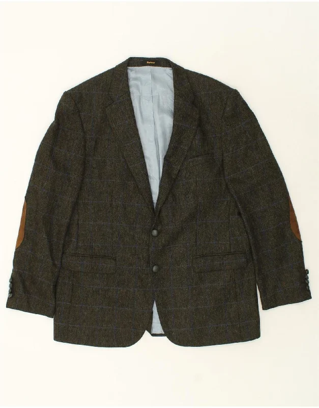 BARBOUR Mens 2 Button Blazer Jacket UK 40 Large Khaki Check Wool Wool Fabric Cashmere Fabric Tweed Fabric