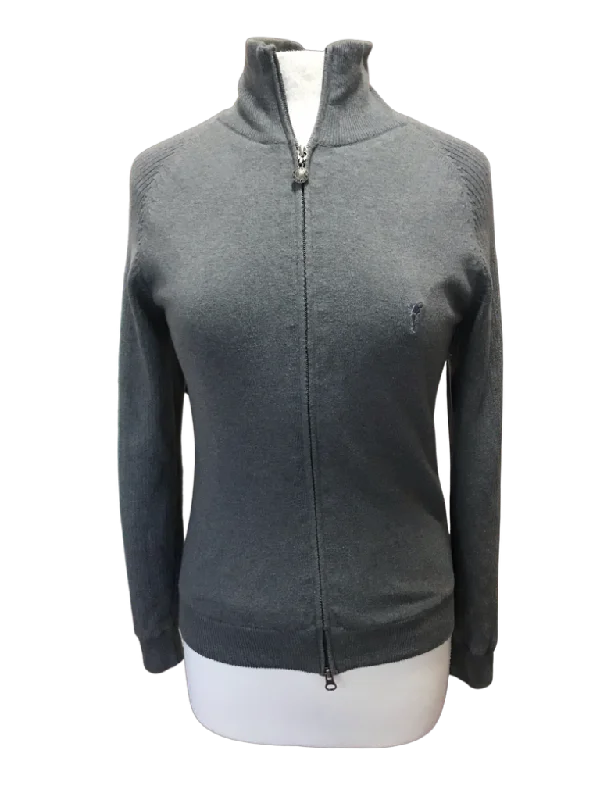 Golfino Gray Full Zip Lined Golf Sweater Size 6 MSP$240 Knit Fabric Woven Fabric Fleece Fabric