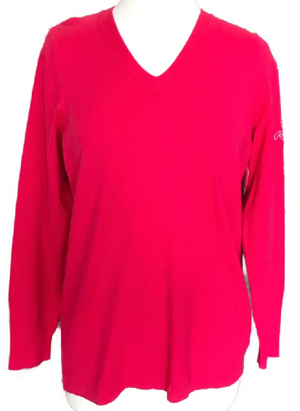 Antigua Pink Knit V-neck Sweater Top Size L Tailored Straight A-Line