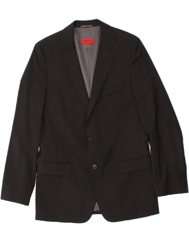 HUGO BOSS Mens 2 Button Blazer Jacket IT 50 Large Black Lambswool Jersey Jacket Tulle Jacket Batik Jacket